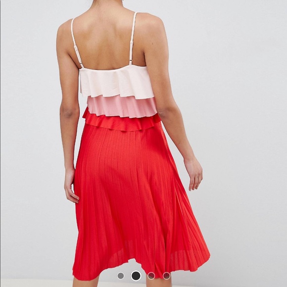 ASOS DESIGN tiered red and pink midi dress, size 6 - Picture 3 of 5
